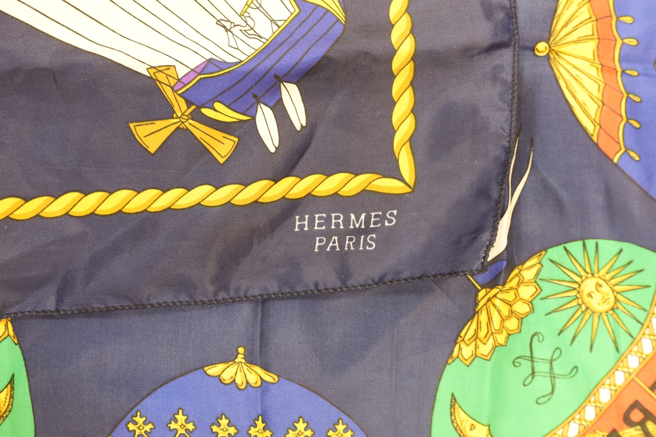 An Hermes Paris silk hot air balloon cherub scarf